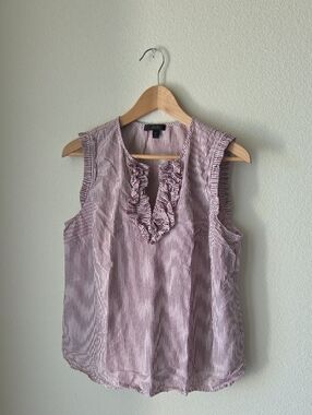 J. Crew 100% Cotton Pink and White Striped Ruffle V-Neck Sleeveless Top Sz 12